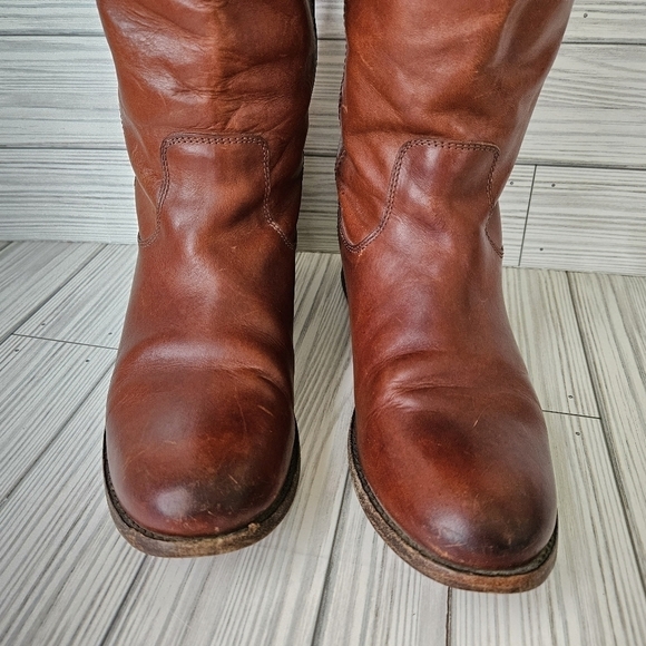 Frye Melissa Tall Button Leather Boots in Cognac Brown Size 7 - Picture 3 of 11